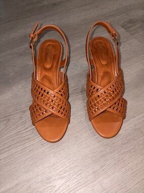 easy street Tan Woven Crisscross Slingback Sandals